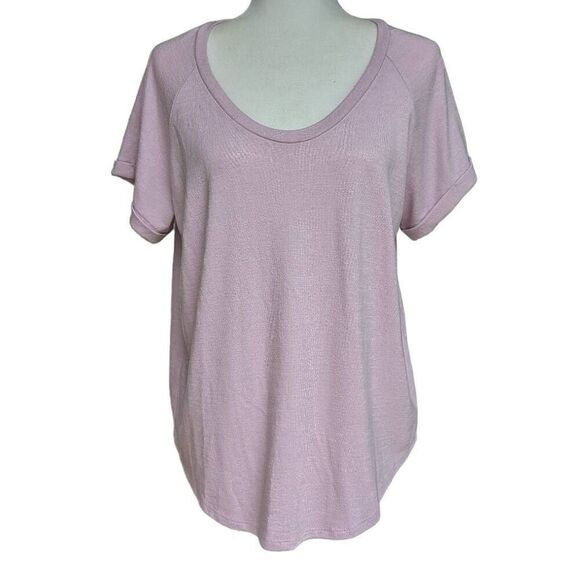 LOFT Lavender Short Sleeve T-shirt Scoop Neck Short Rolled Sleeve Women Size M - Picture 1 of 6